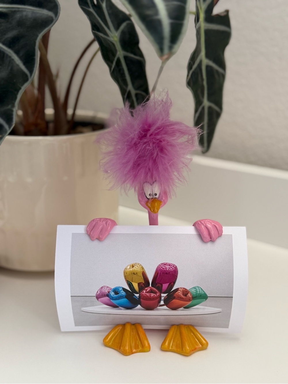 Pink Feathered Bird Memo & Photo Holder